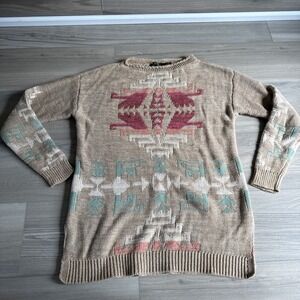 Lauren Ralph Lauren Linen Aztec Sweater Pullover Women's Petite PM‎ Southwestern